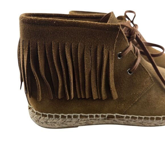 Saint Laurent Suede Fringe Espadrille Ankle Booties 7.5 37.5 Tan Designer Boho - Picture 2 of 13